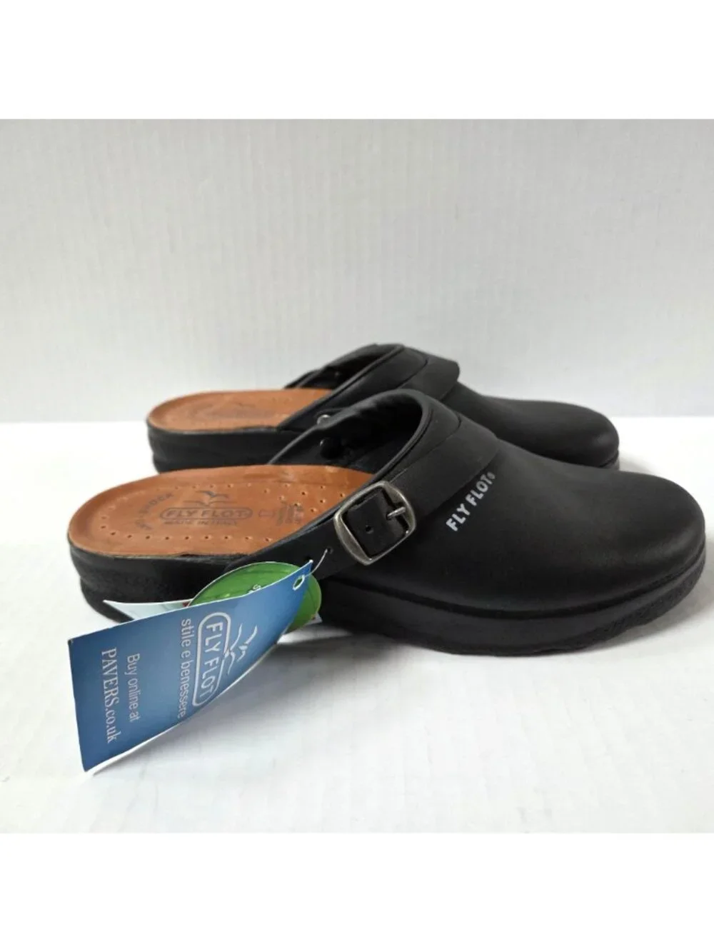 FlyFlot Shoes Mens 41 / 8 Black Leather Clogs Mules Anatomic Comfort NEW